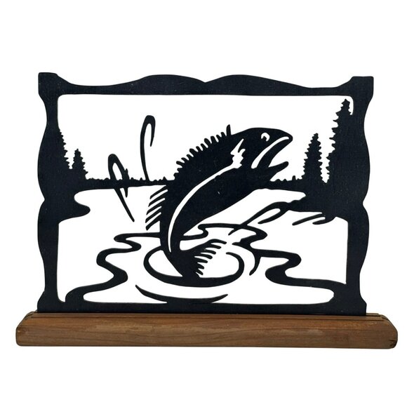 Laser-Cut Fish Art Wood Base Rustic Cabin Decor for Fishermen Dad Grandpa Gift - Picture 1 of 4
